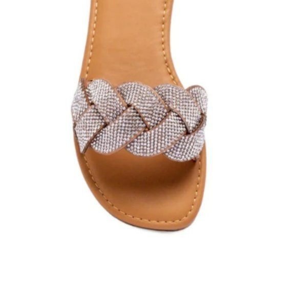 !! NEW !! Embellished Slides Sandals in Tan - Picture 3 of 5